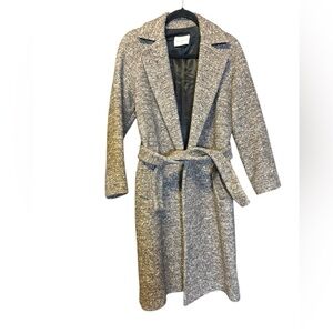 Sandro Paris Wool Silk Blend Brown Belted Women's Long Coat Jacket Size 36